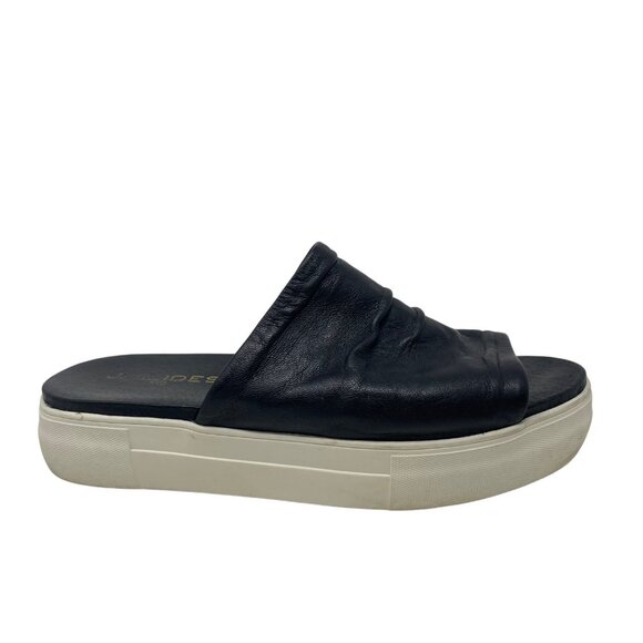 J/Slides Platform Leather Slide Size 6.5 Black Slip-on Thick Rubber Sole - Picture 1 of 8